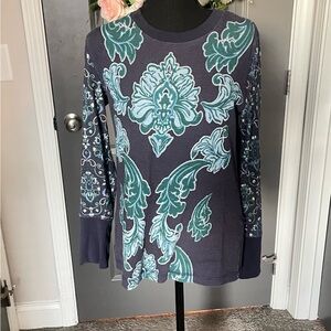 Sundance Blue and Green Patterned Waffle Knit Top Size Large